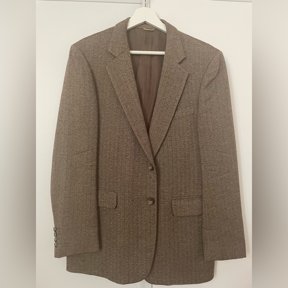 1970s vintage men’s blazer, 100% wool, brown herringbone